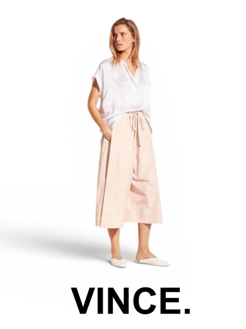 Vince Culottes Side Slit Cotton High Rise Crop Pants Small